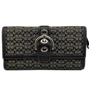 Vintage COACH y2k Soho Black  Gray Buckle Signature Canvas Wallet